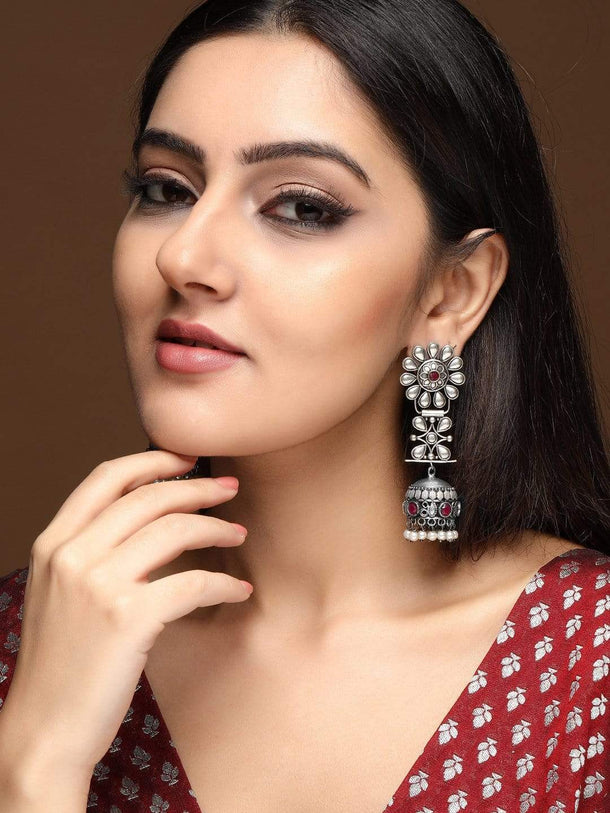 Rubans Oxidized Silver Plated Handcrafted Jhumka Earrings Earrings