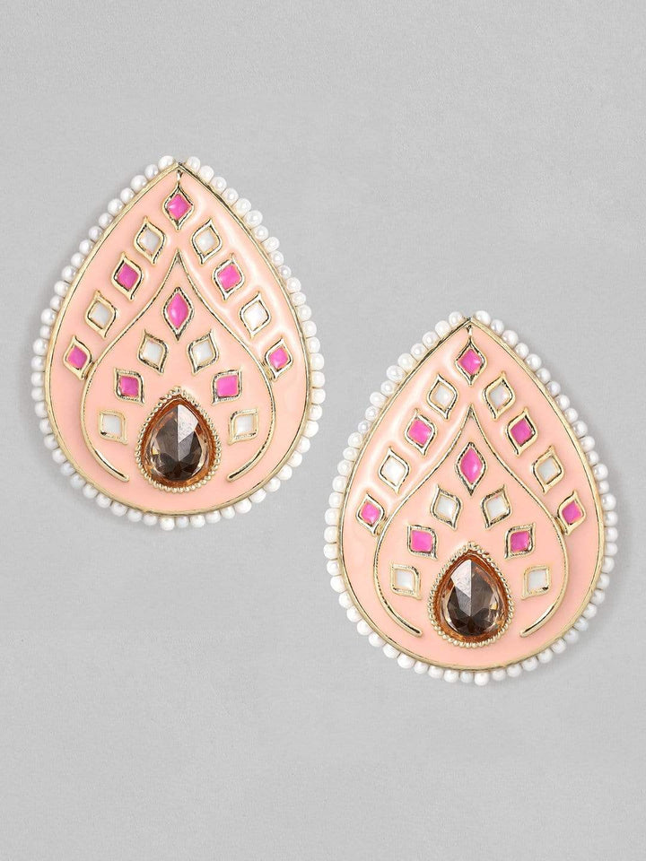 Rubans Peach Enamel Painted Gold Plated Stud Earrings Earrings