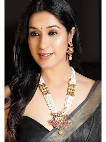 Rubans Pearl Kundan Studded Necklace Set Necklace Set