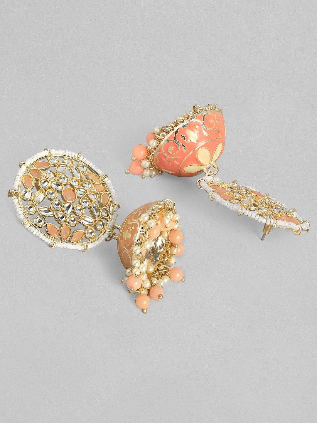 Rubans Pink Enamel & Kundan Handcrafted Gold Plated Jhumka Earrings Earrings