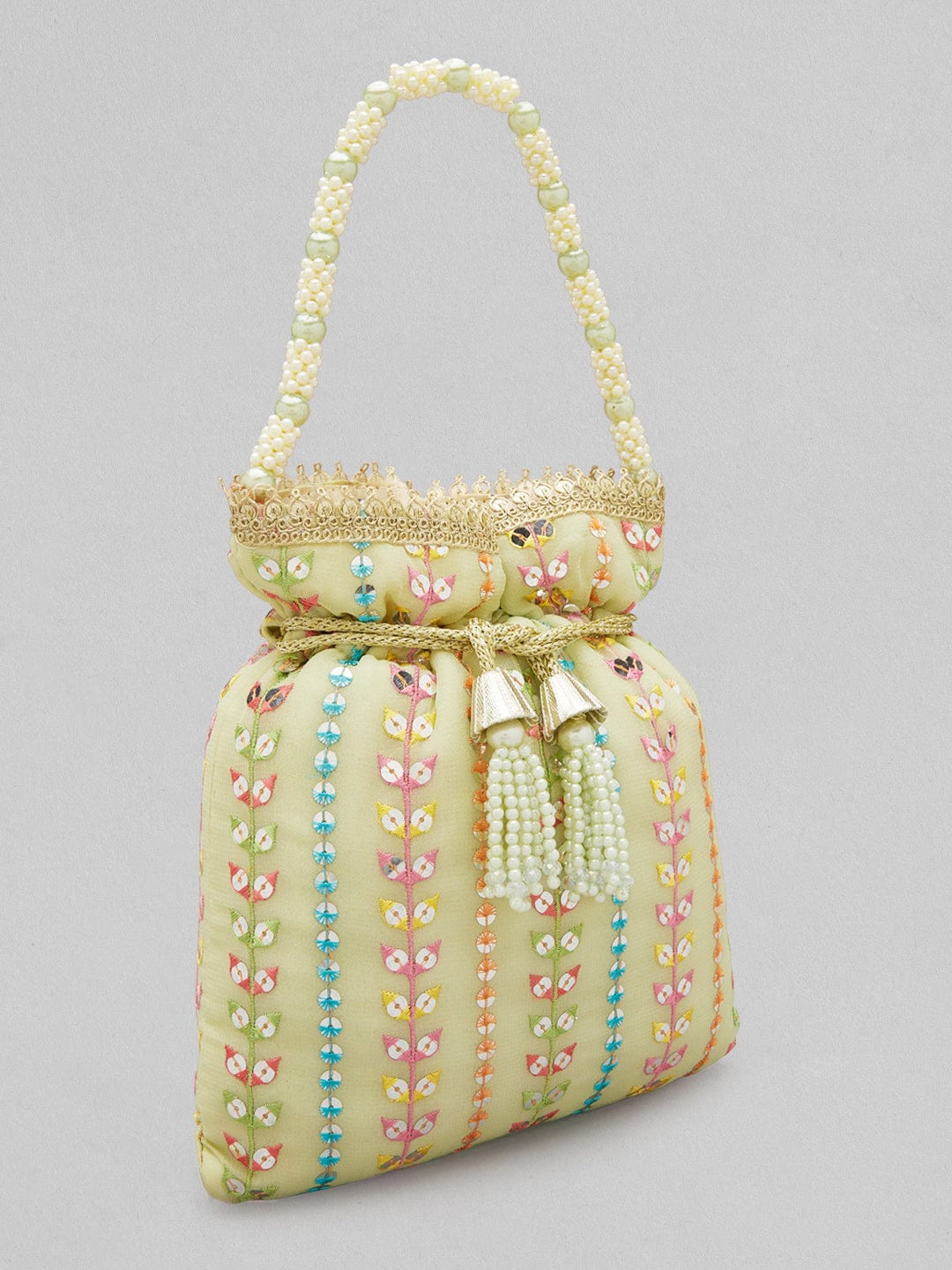 Rubans Pista Coloured Potli Bag With Multicoloured Embroidery Design Handbag & Wallet Accessories
