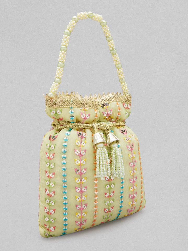 Rubans Pista Coloured Potli Bag With Multicoloured Embroidery Design Handbag & Wallet Accessories
