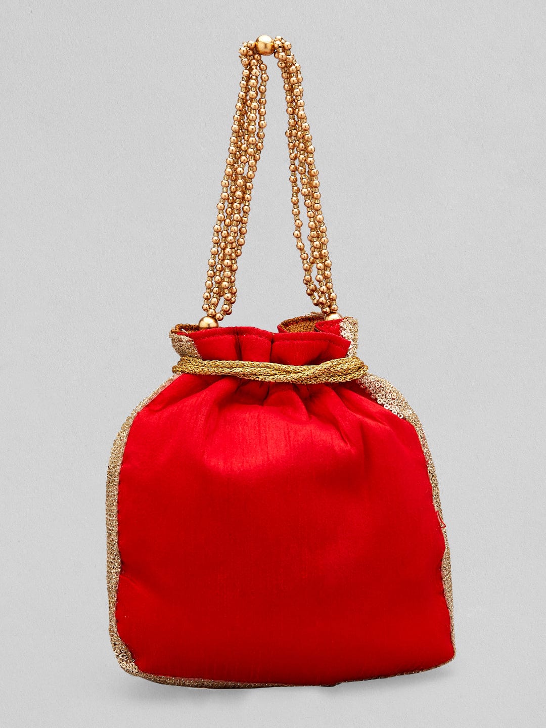 Rubans Red Coloured Potli Bag With Multicoloured And Golden Embroidery Handbag & Wallet Accessories