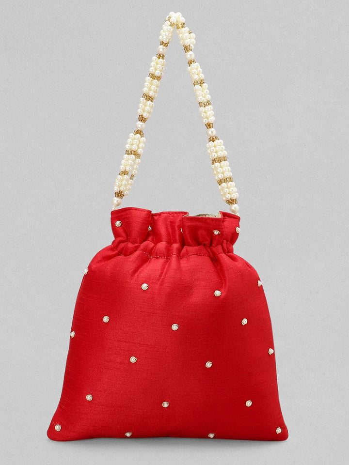 Rubans Red Zariwork Pearl Potli Bag Handbag & Wallet Accessories
