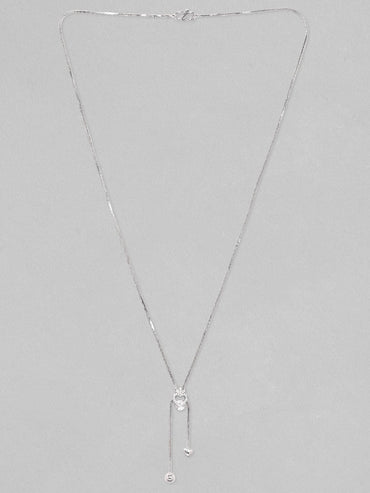 Rubans Rhodium Plated, Minimal Chain Heart Motif Solitaire Zircons Studded Drop Necklace. Chain & Necklaces
