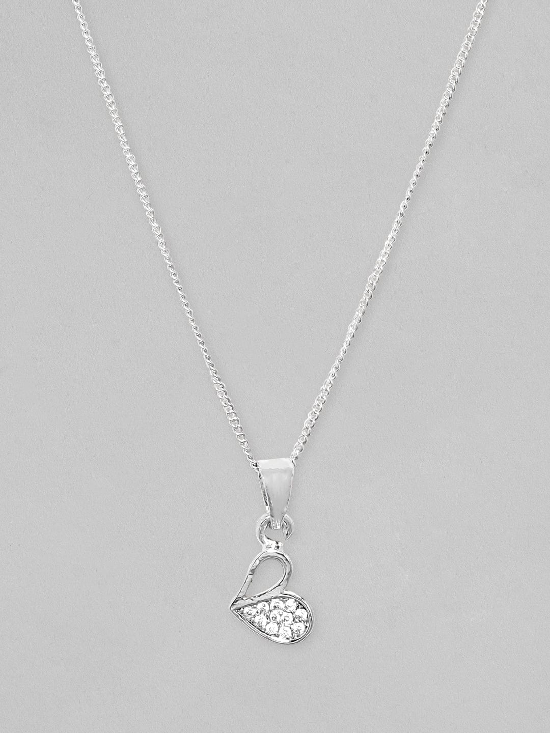 Rubans Rhodium Plated, Minimal Chain Heart Motif Zircons Studded Necklace. Chain & Necklaces