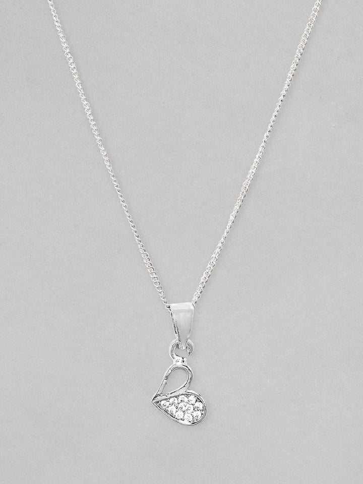 Rubans Rhodium Plated, Minimal Chain Heart Motif Zircons Studded Necklace. Chain & Necklaces