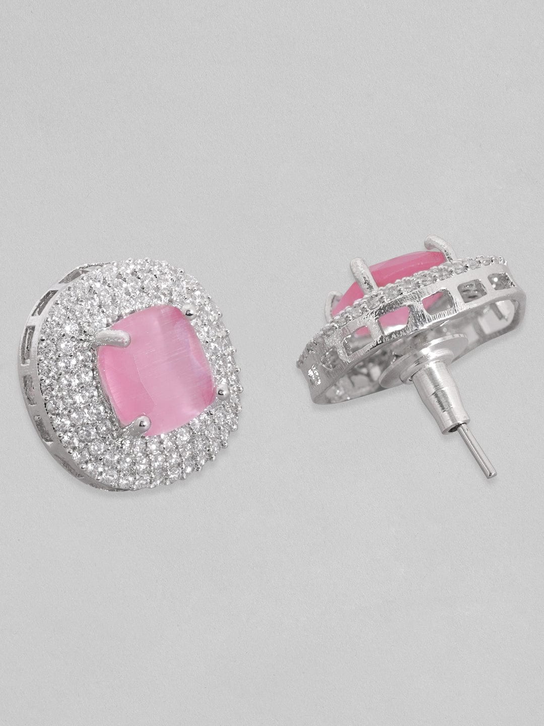 Rubans Rhodium Plated Premium White & Pink Saphire Zircons Stud Earring. Earrings