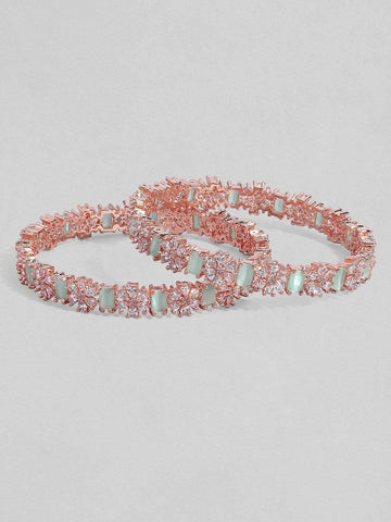 Rubans Rose Gold Plated Green Stone Studded Zirconia Set of 2 Bangles.