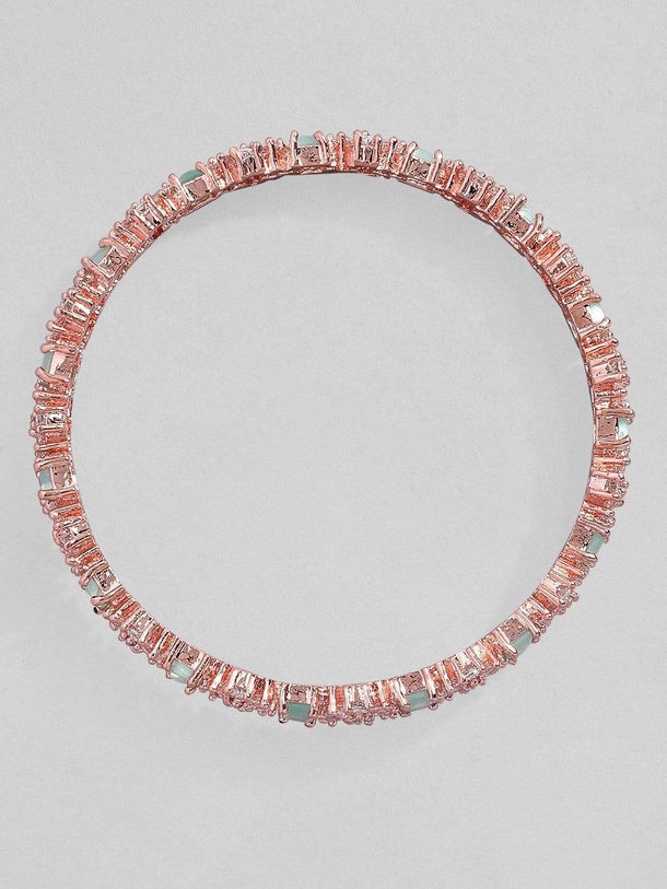 Rubans Rose Gold Plated Green Stone Studded Zirconia Set of 2 Bangles.