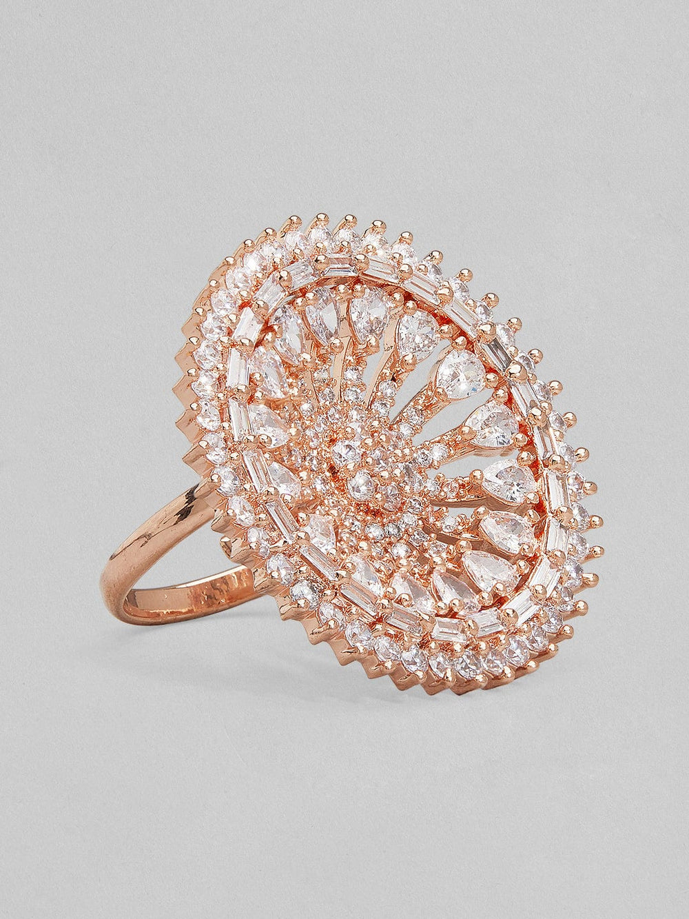 Rubans Rose Gold-Plated Handcrafted Adjustable AD-Studded  Finger Ring Rings