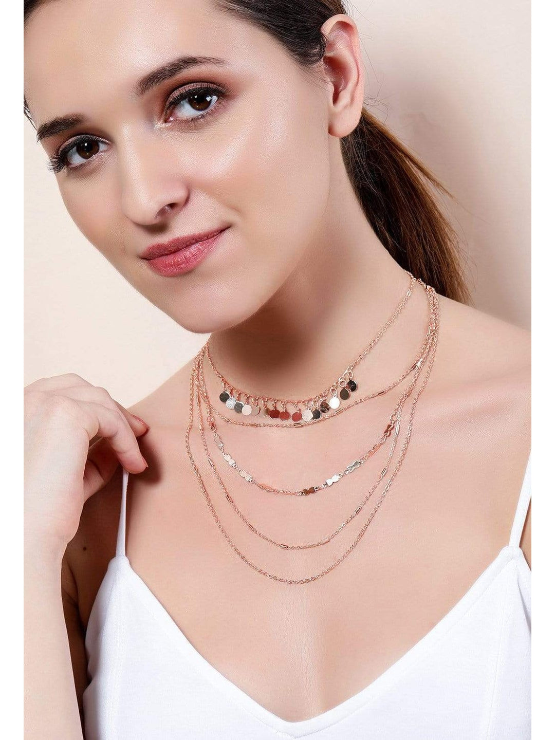 Rubans Rose Gold Plated Handcrafted Multi Layer Necklace Chain & Necklaces