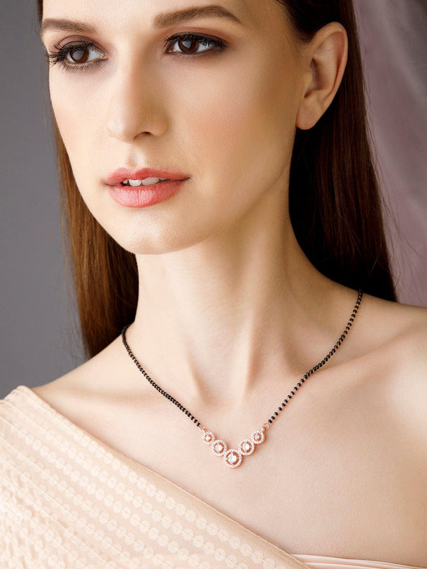 Rubans Rose Gold Plated Mangalsutra With Studded AD&