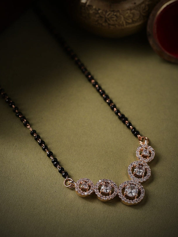 Rubans Rose Gold Plated Mangalsutra With Studded AD&