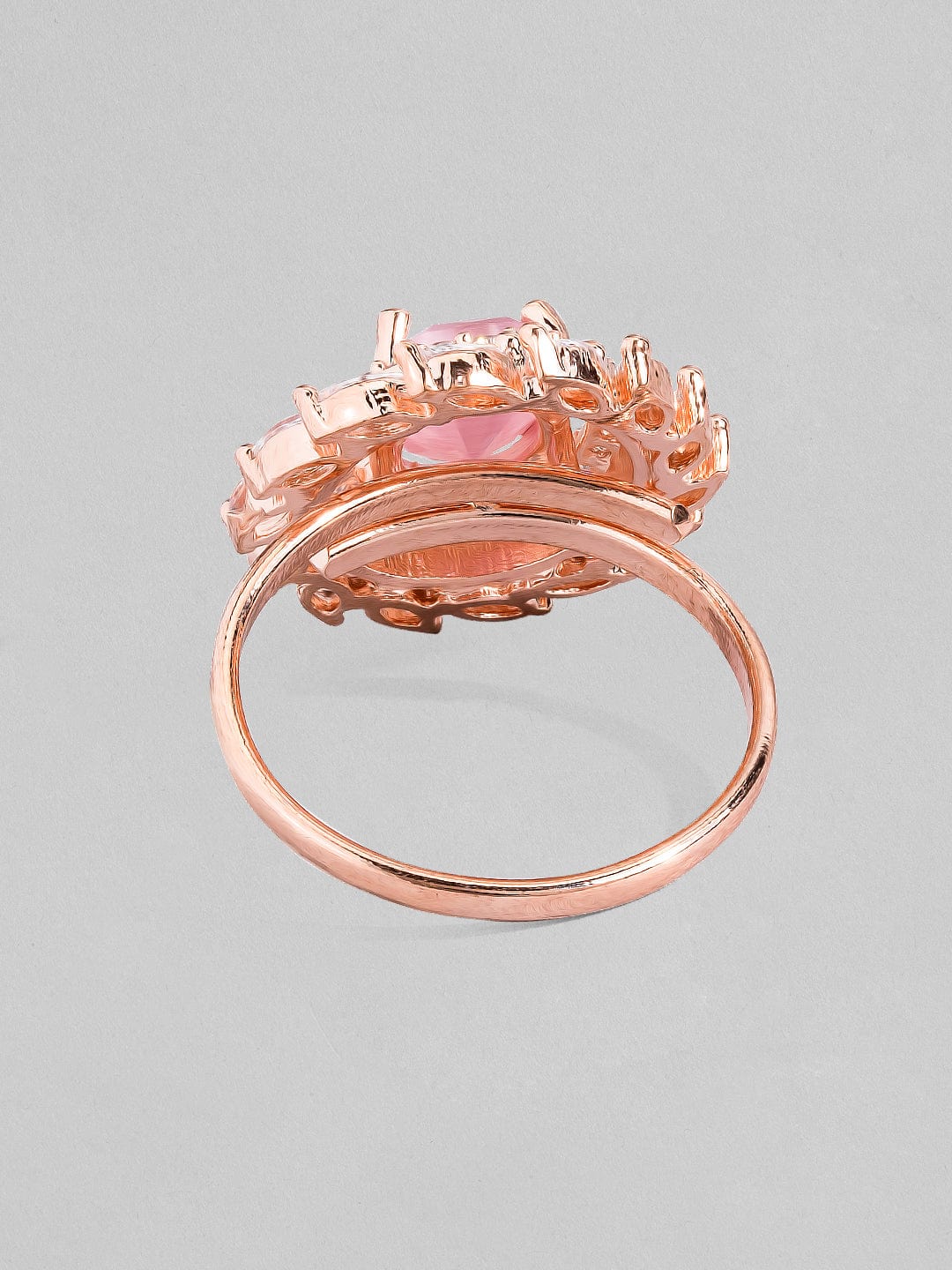 Rubans Rose Gold Plated Pastel Pink & Zirconia Stone Studded Ring. Rings