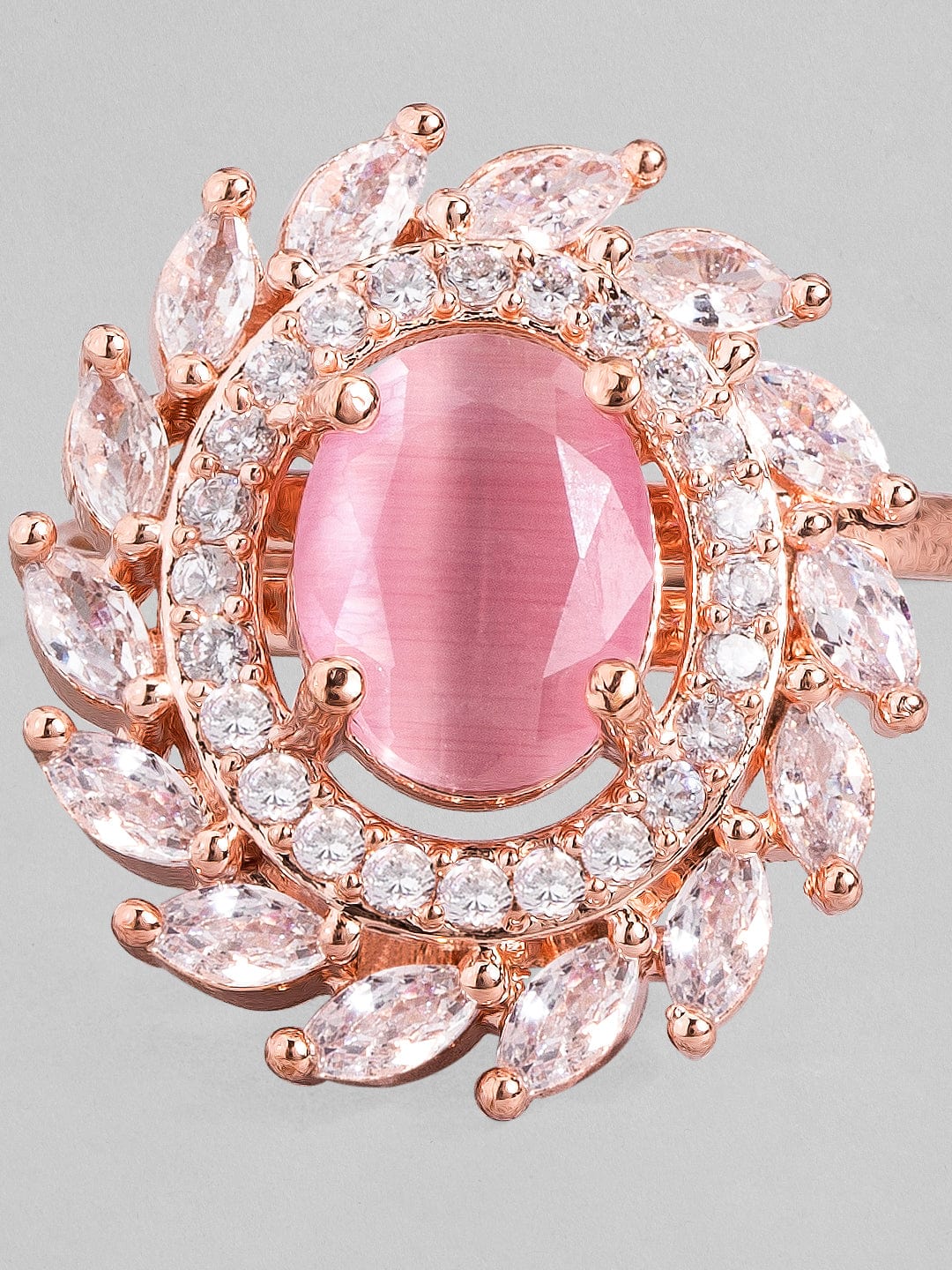 Rubans Rose Gold Plated Pastel Pink & Zirconia Stone Studded Ring. Rings