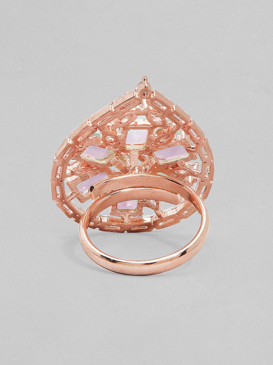 Rubans Rose Gold-Plated Pink & White AD-Studded Handcrafted Adjustable Finger Ring Rings