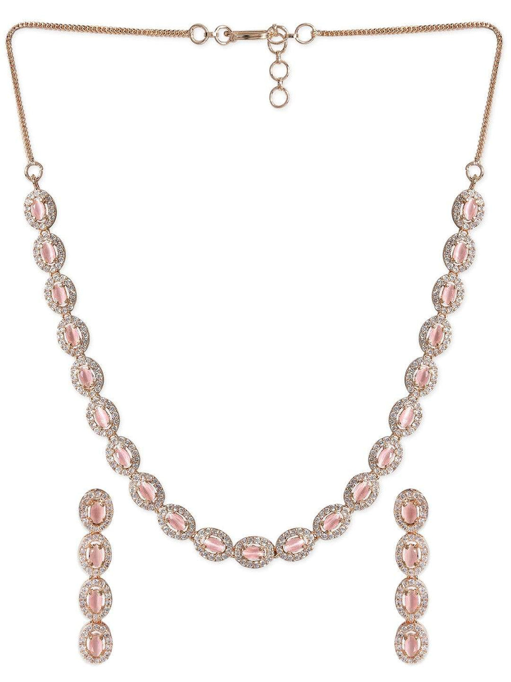 Rubans Rose Gold Plated Pink & Zirconia Stone Studded Handcrafted Necklace Set. Necklace Set