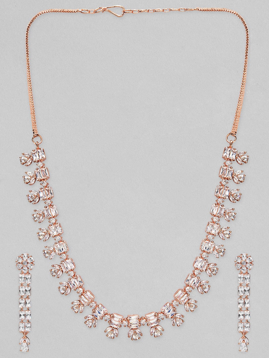 Shop Rubans Rose Gold Plated Appealing CZ Studded Contemporary Necklace Set Online at Rubans