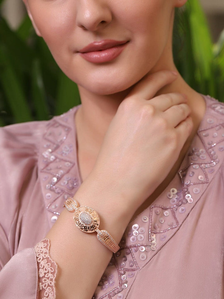 Rubans Rose Gold-Plated White CZ Studded Filigree Handcrafted Bangle-Style Bracelet Bangles & Bracelets