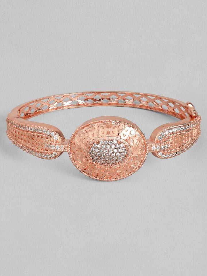 Rubans Rose Gold-Plated White CZ Studded Filigree Handcrafted Bangle-Style Bracelet Bangles & Bracelets