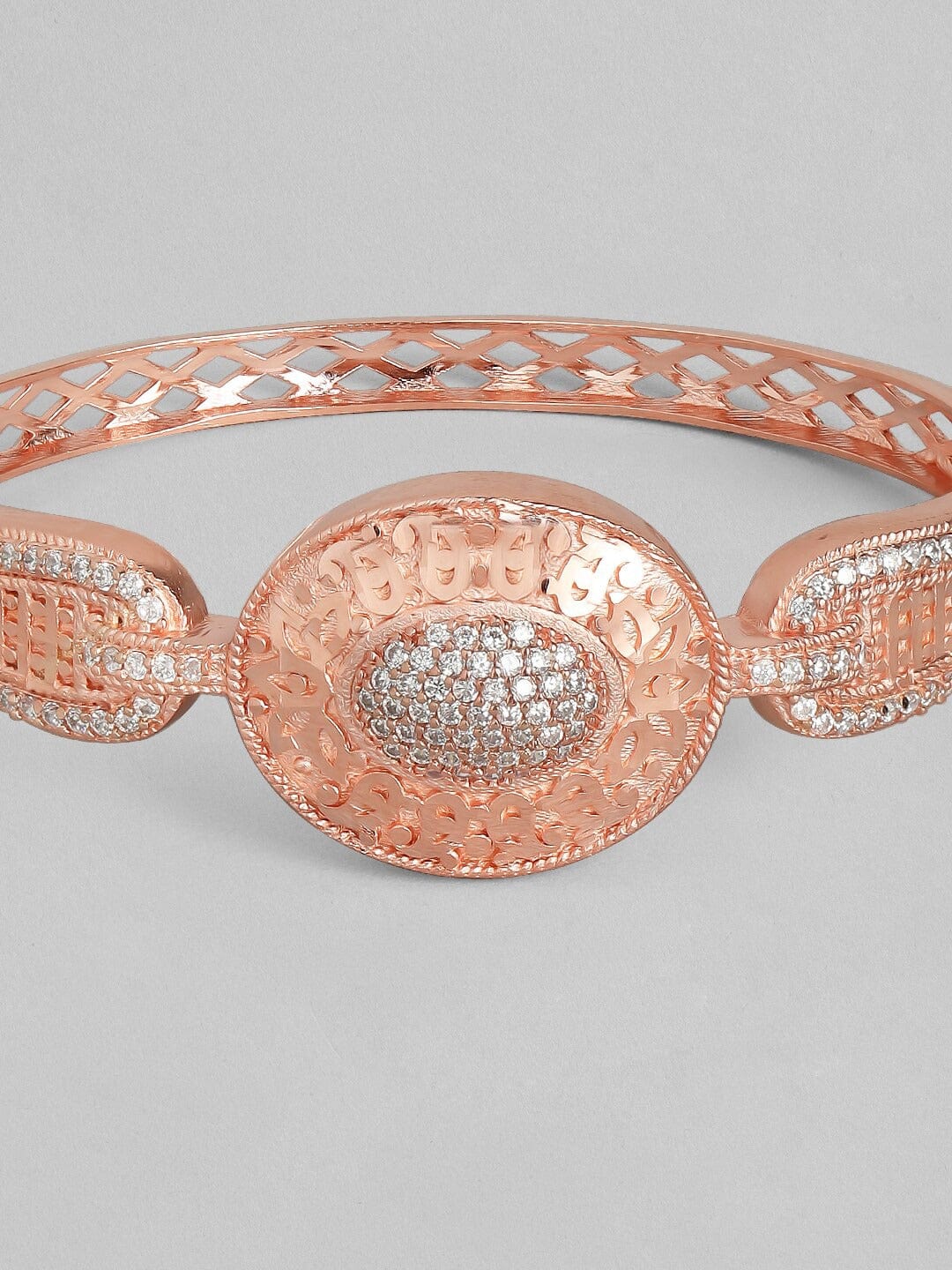 Rubans Rose Gold-Plated White CZ Studded Filigree Handcrafted Bangle-Style Bracelet Bangles & Bracelets