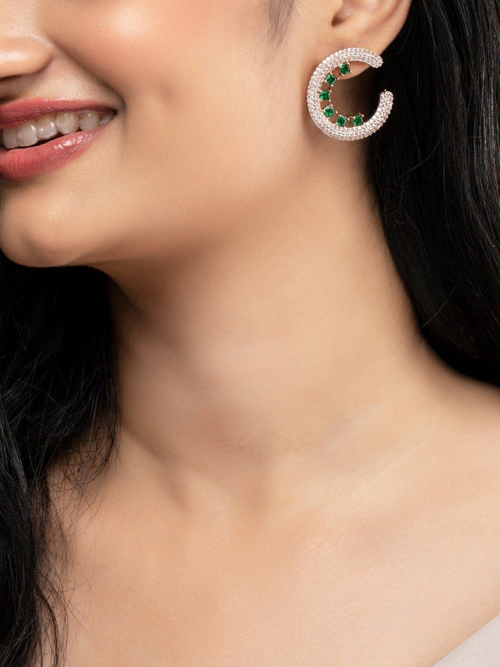 Rubans Rose Gold Plated Zirconia & Green Stone Studded Earrings. Earrings