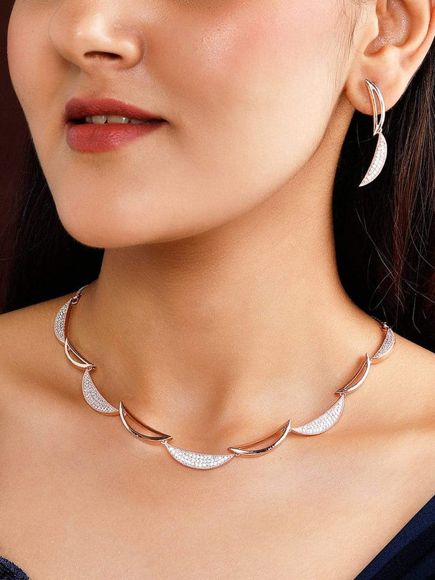 Rubans Rose Gold Plated Zirconia Stone Studded Handcrafted Necklace Set. Necklace Set