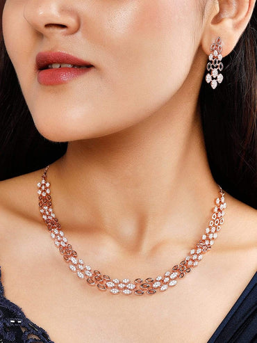 Rubans Rose Gold Plated Zirconia Stone Studded Handcrafted Necklace Set. Necklace Set