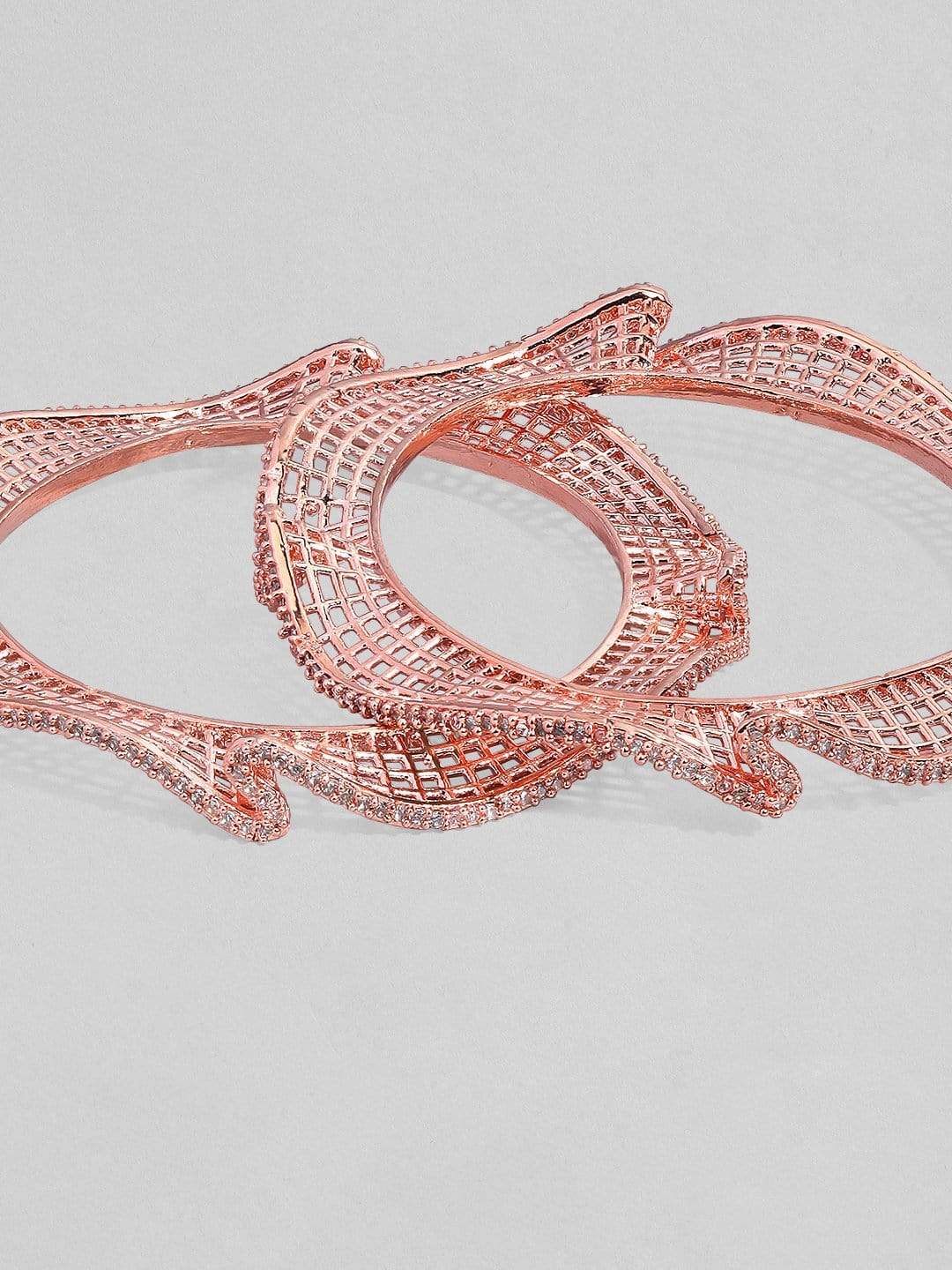 Rubans Rose Gold Plated Zirconia Stone Studded Set of 2 Bangles. Bangles & Bracelets