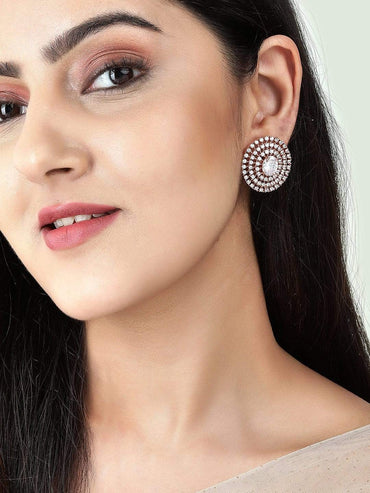 Rubans Rose Gold-White AD Stud Earrings Earrings
