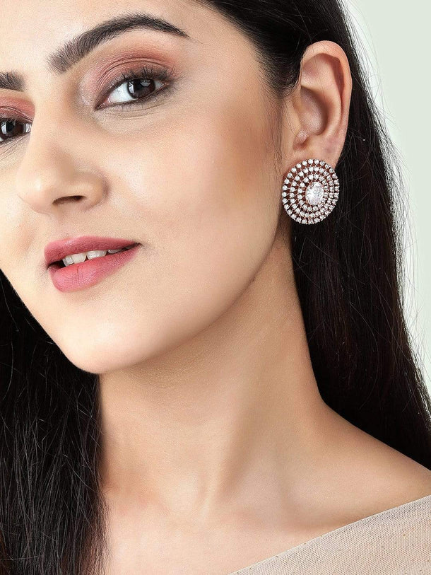 Rubans Rose Gold-White AD Stud Earrings Earrings