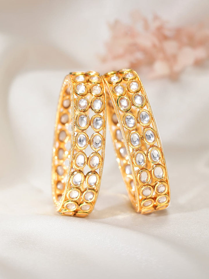 Rubans Set Of 2 18K Gold Toned Emerald Studded Bangles Bangles & Bracelets
