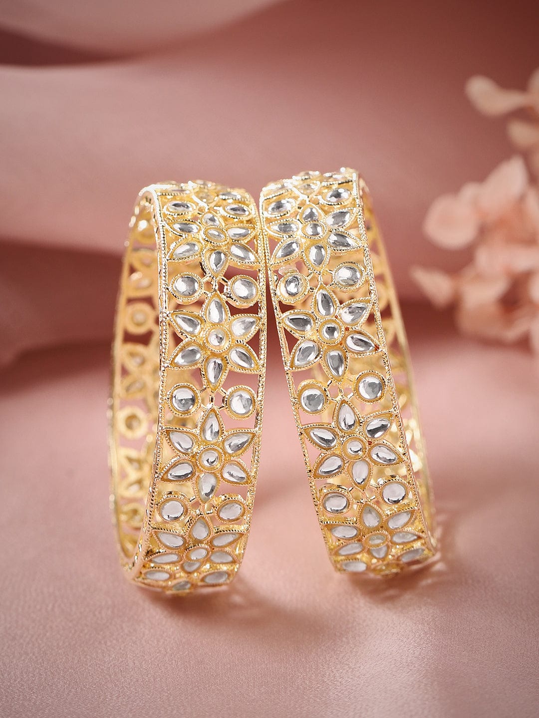 Rubans Set Of 2 24K Gold-Plated Kundan-Studded Bangles Bangles & Bracelets