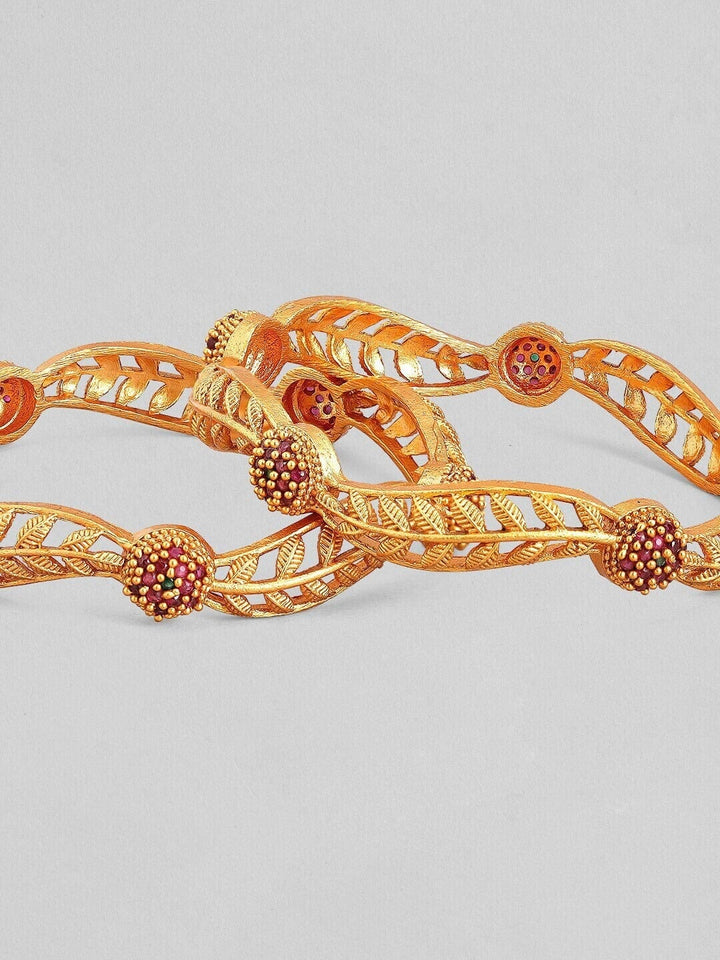Rubans Set of 2 Gold-Plated Pink Studded Bangles Bangles & Bracelets