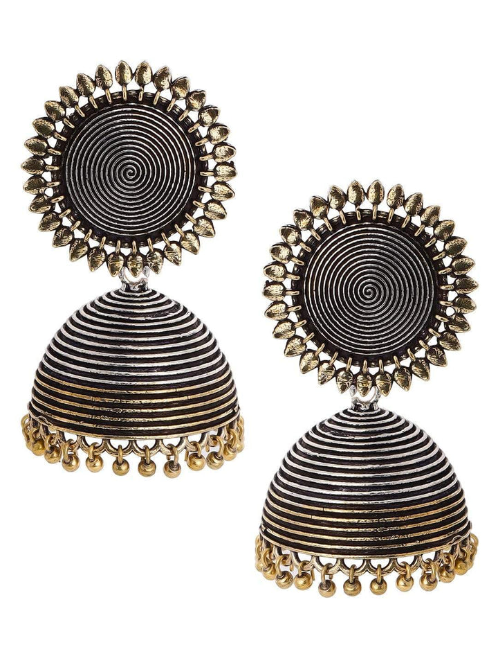 Rubans Set Of 2, Oxidized Finish Jhumka Dangle Earrings Earrings