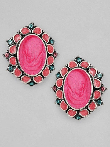 Rubans Set Of 2, Oxidized Finish With Multicolor Stone Studded Earrings Earrings