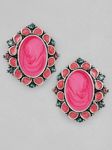 Rubans Set Of 2, Oxidized Finish With Multicolor Stone Studded Earrings Earrings