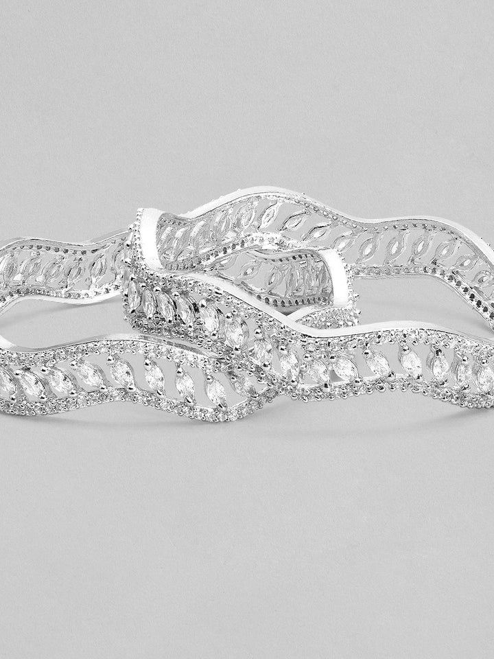 Rubans Set of 2 Silver-Plated AD Studded Bangles Bangles & Bracelets