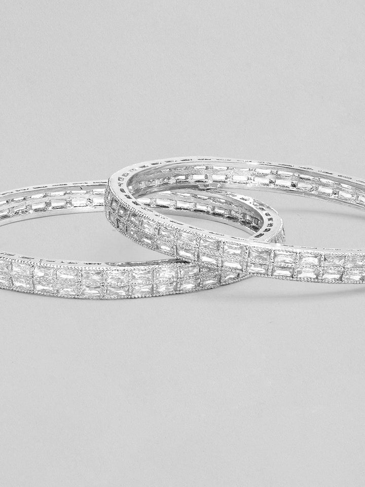 Rubans Set of 2 Silver-Plated Handcrafted AD Studded Bangles Bangles & Bracelets