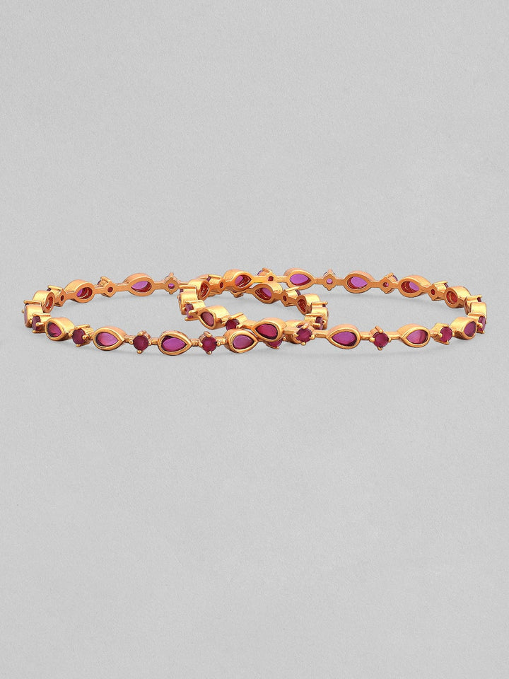 Rubans Set Of 4 24K Gold-Plated Handcrafted Ruby-Studded Bangles Bangles & Bracelets