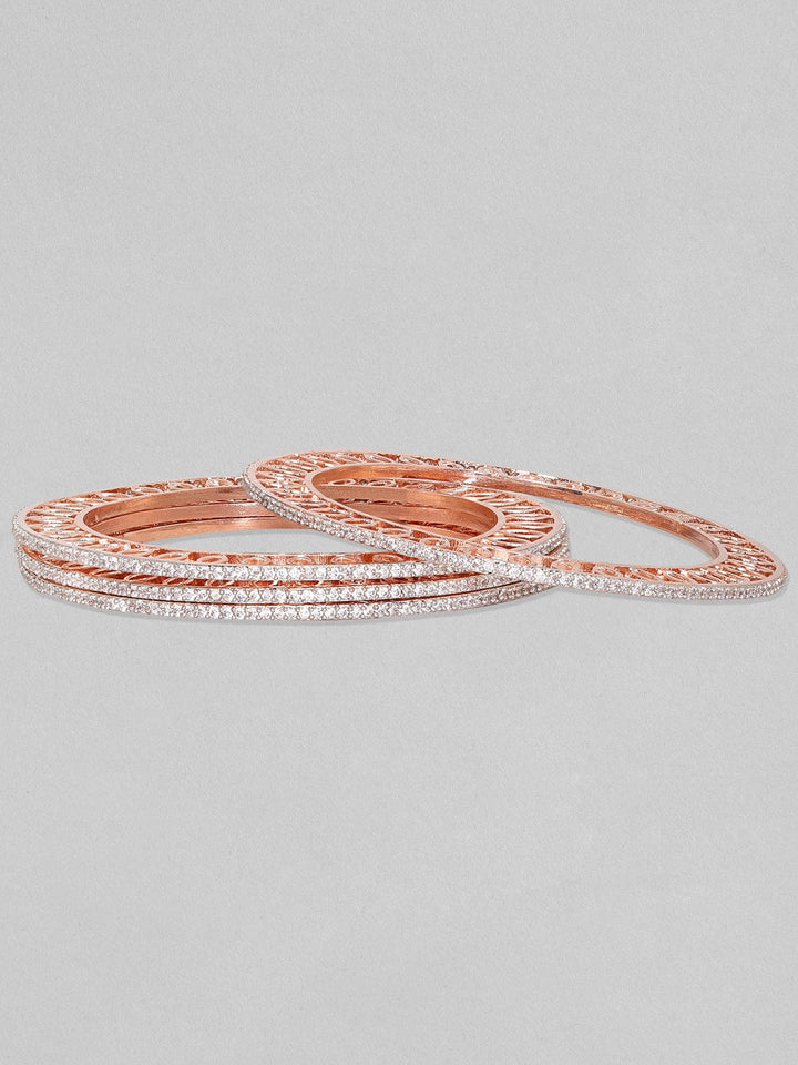 Rubans Set Of 4 Rose Gold Plated Zircon Studded Bangles Bangles & Bracelets