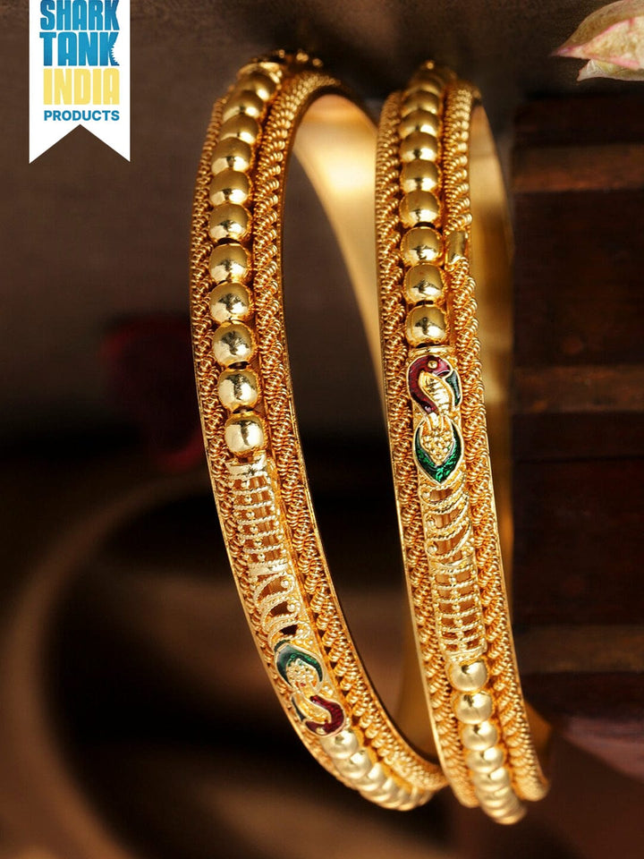 Rubans Set Of Two 22K Gold-Plated Red & Green Enamelled Handcrafted Bangles Bangles & Bracelets