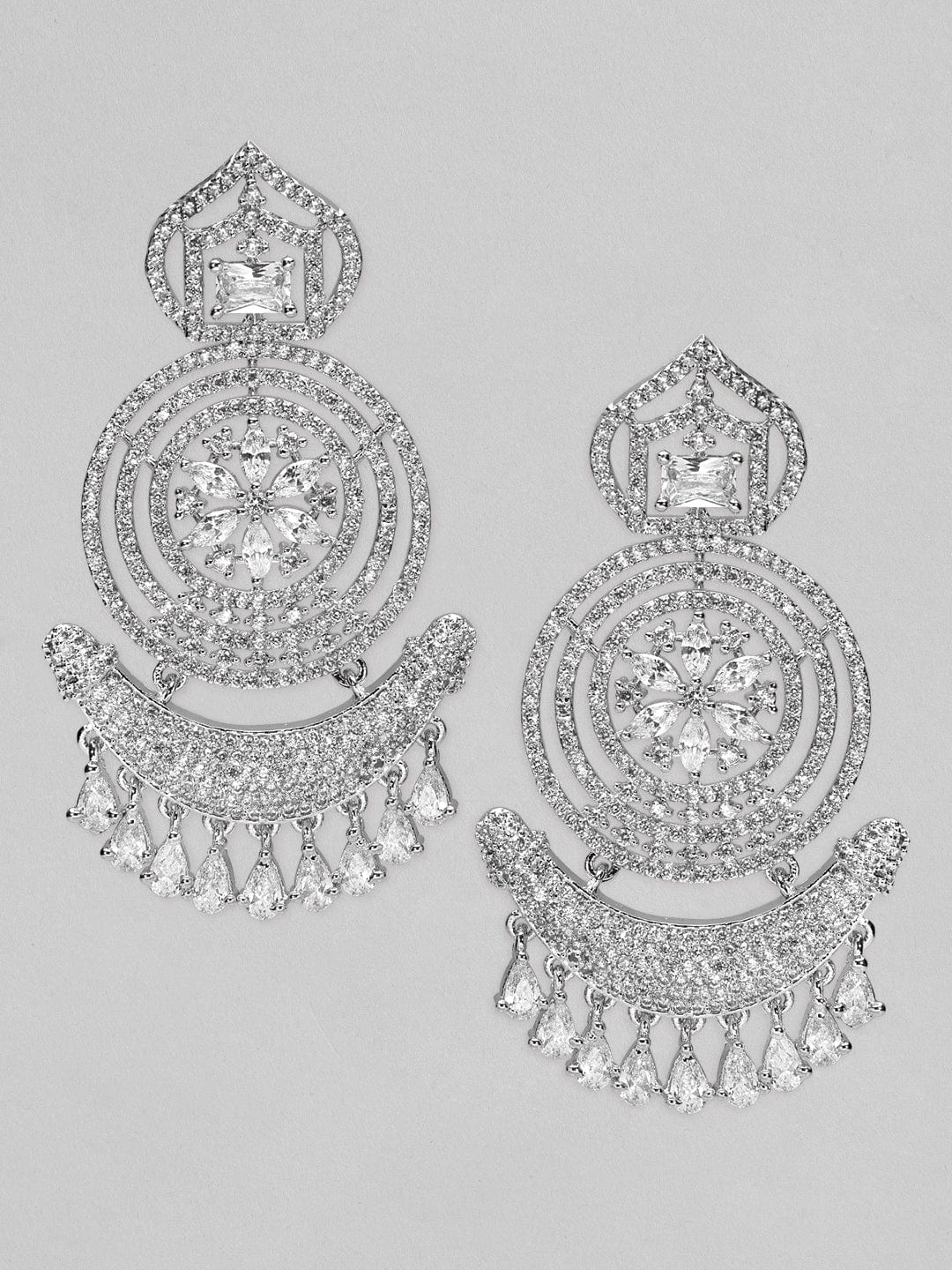 Shimmering Silver Plated American Diamond Earring - South India Jewels