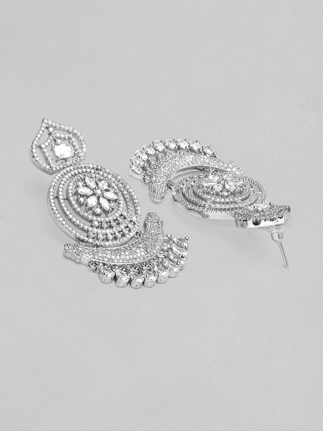 Rubans Silver Plated American Diamond Earrings With Studded Stones. Earrings