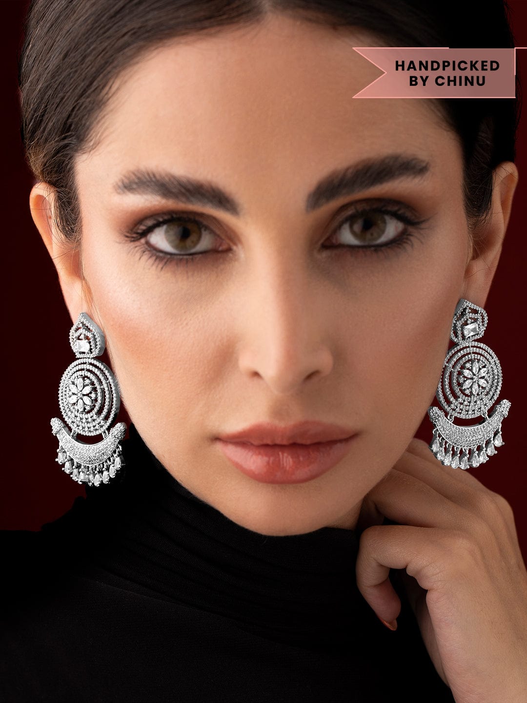 Rubans Silver Plated American Diamond Earrings With Studded Stones. Earrings
