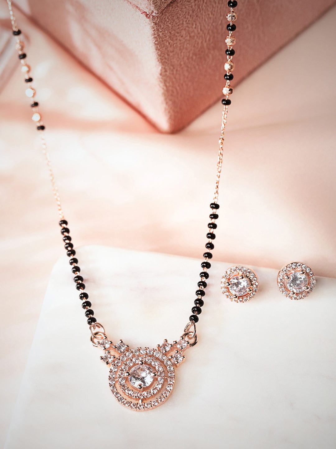 Rubans Silver Plated Black and White Beads Mangalsutra Set Mangalsutra