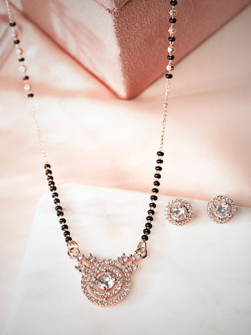 Rubans Silver Plated Black and White Beads Mangalsutra Set Mangalsutra