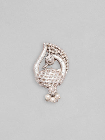 Rubans Silver Plated Earrings With Handcrafted Peacock Design And Silver Beads Earrings