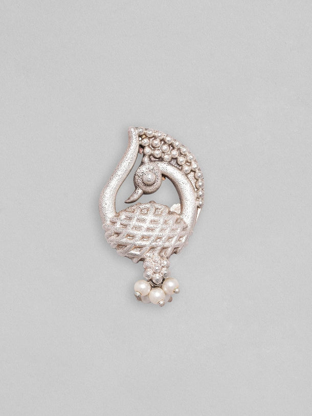 Rubans Silver Plated Earrings With Handcrafted Peacock Design And Silver Beads Earrings